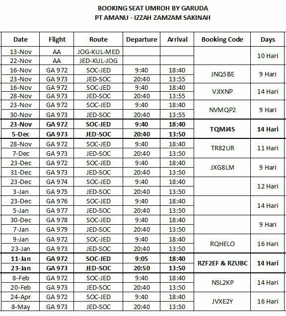Info Booking Garuda Seat 2017/2018